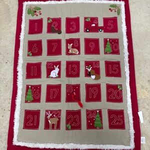 NWOT POTTERY BARN KIDS 100% Cotton Red/Tan Wall Advent Christmas Calendar